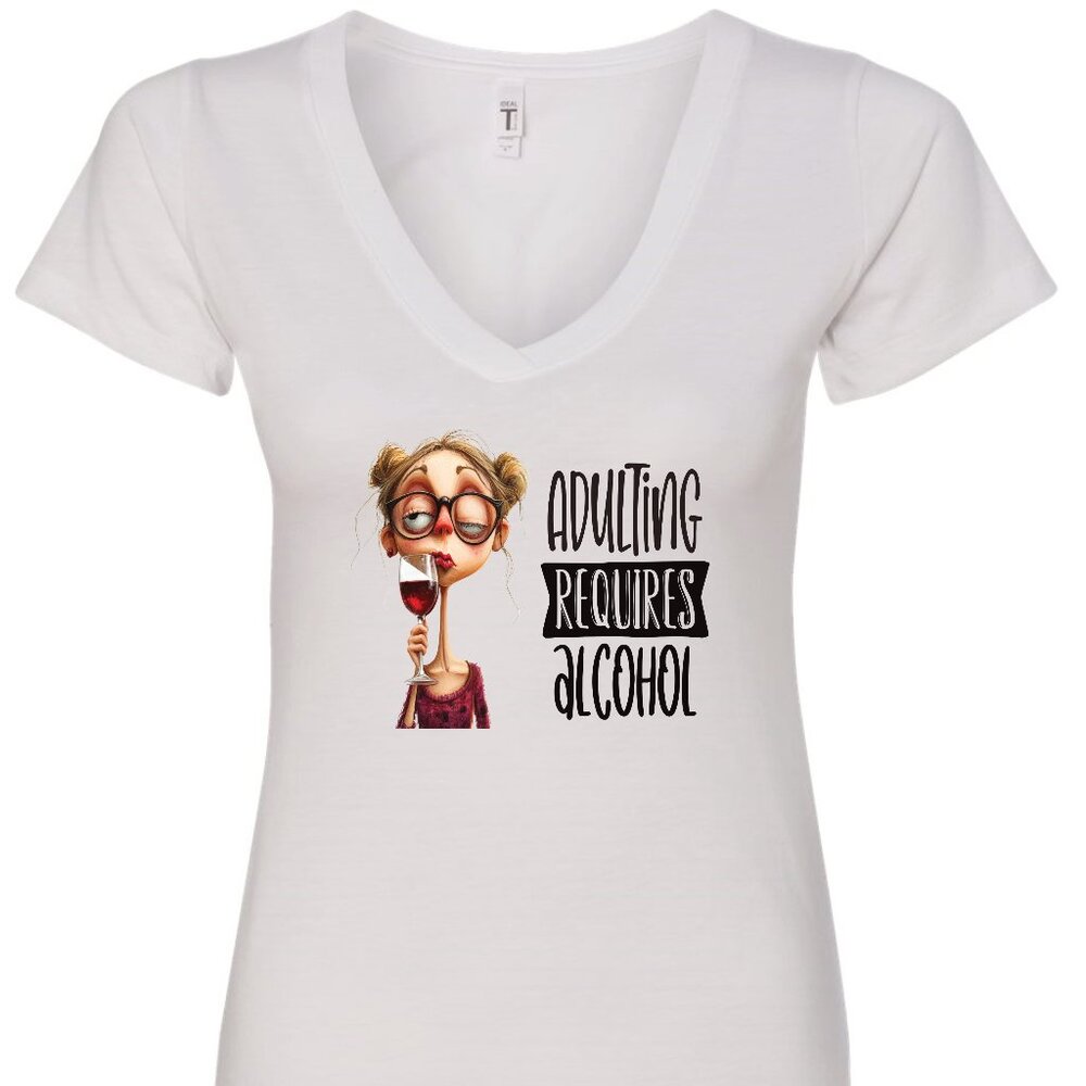 Adulting Requires Alcohol V-Neck T-Shirt